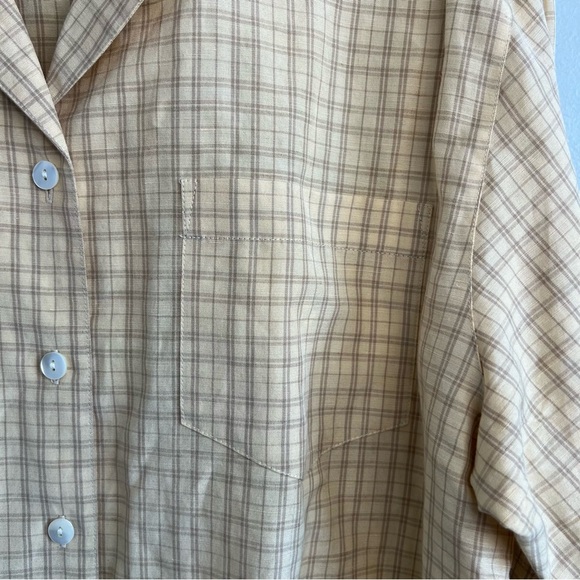 Talbots Silk Linen Button Up Shirt Plaid Gray Yellow Petite Sz 14 Office - Picture 2 of 13
